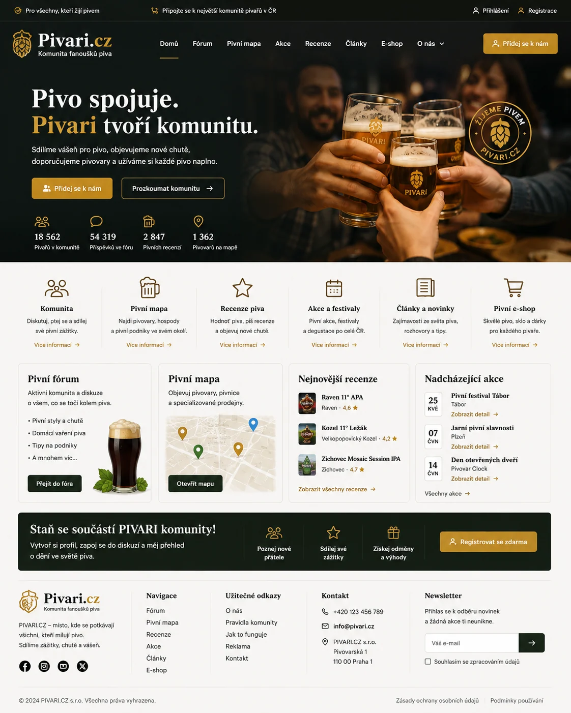Vizuální návrh možného projektu Pivari.cz zaměřeného na pivní kulturu, komunitu a objevování pivovarů